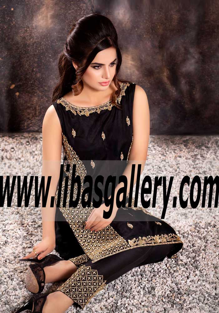 Supremely Stylish Black Party Dress with Lovely and Dazzling Embellishments for Next Formal Event