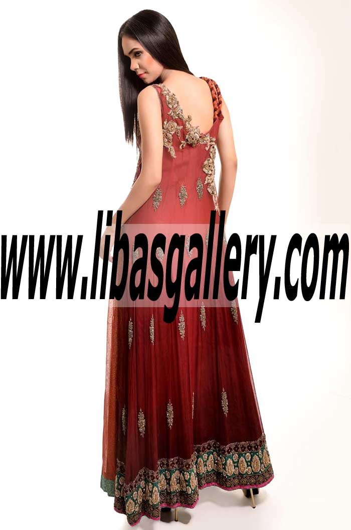 Alluring Scoop Floor Length Fit N Flare Low back excellent embellished Wedding Dress for Evening and Parties