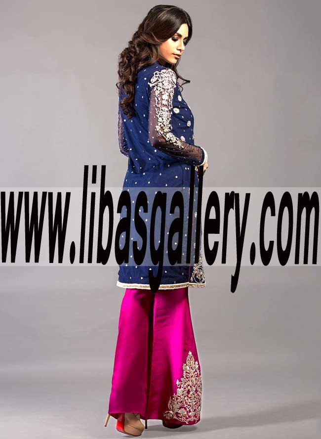 Irresistible DEEP BLUE WITH MAGENTA BELL BOTTOMS for Evening and Formal Events