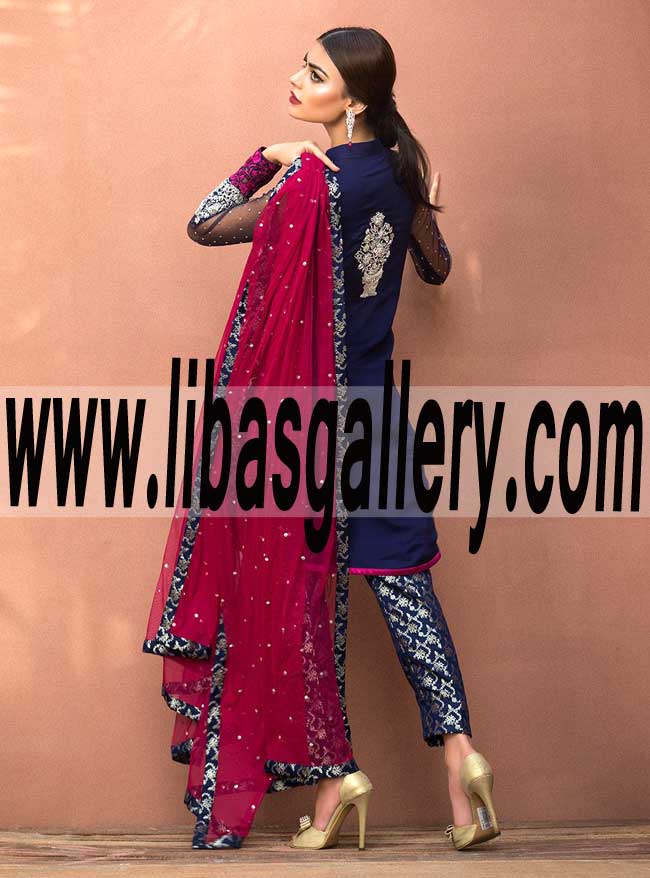 Alluring Designer NAVY BLUE FLORAL Party Dress for Formal and Social Events
