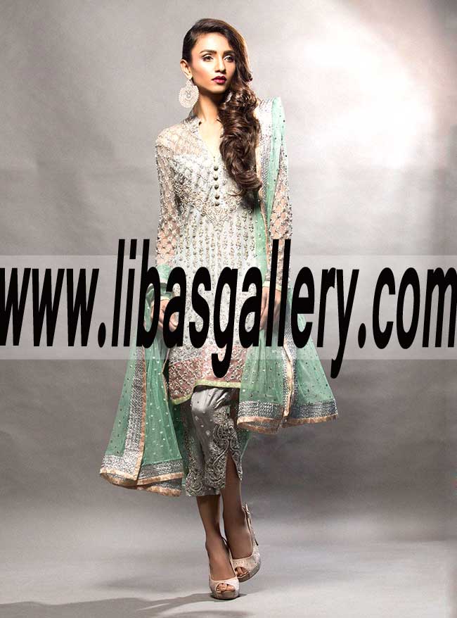 Graceful GREY SHORT SHIRT WITH MINT DUPATTA Party Dress for Evening and Social Events