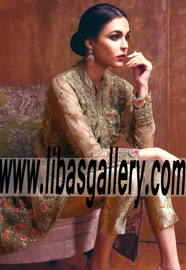 Desirable Party Wear with awesome and astonishing embroidery and embellishments for Evening and Formal Events