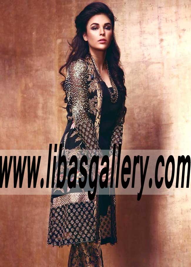 Vivacious Party Wear with charming and beautiful embellishments and embroidery for Evening and Social Events