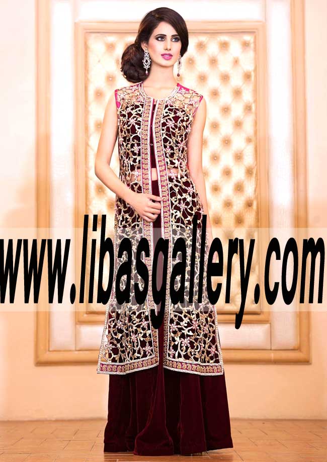 Evoking Party Wear with stunning and gorgeous cut-work embellishments and embroidery for Party and Formal Events