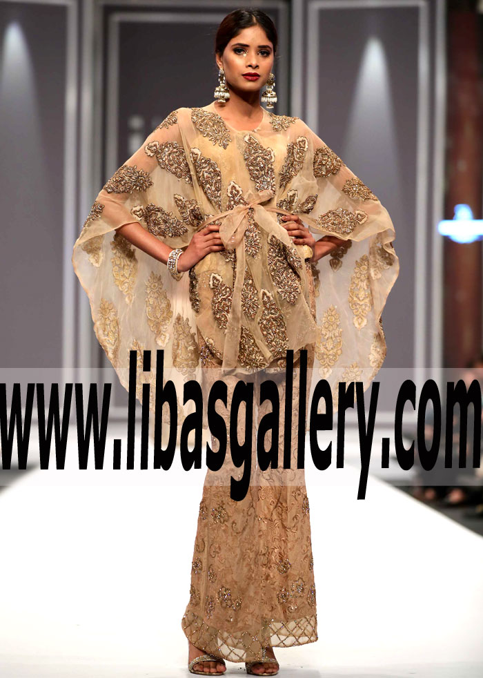 Ravishing Poncho Style Dress with Appealing and Glorious Embellishments for Party and Evening