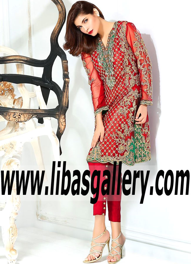 INHERENT BEAUTY Glamorous RED Party Dress with Gorgeous Embellishments