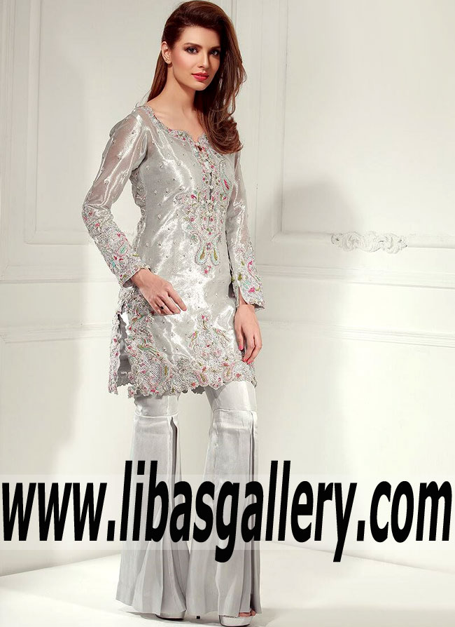 Depths of My Love Grey Tissue Party Dress with Gharara pants for Next Occasion