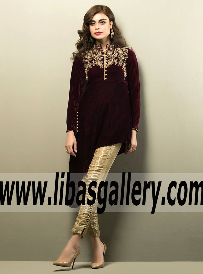 Charming MAROON HEMATITE Winter velvet Dress for Evening and Formal Occasions