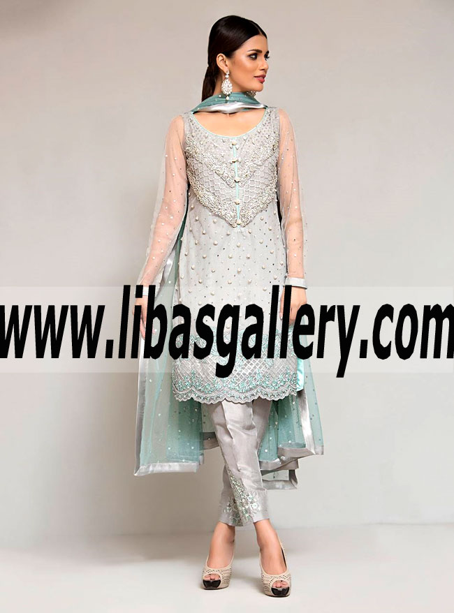 Eye-catching GREY AND MINT Party Dress for Formal and Social Events