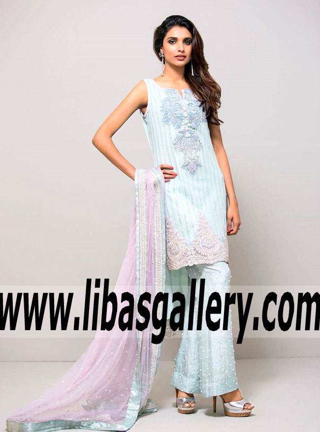 Stylish ICE BLUE AND LILAC Evening Dress for Party and Formal Events