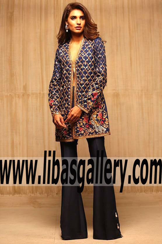 Splendid Pakistani Designer jamawar Coat with Palazzo pants Party Dress for Parties and Formal Events
