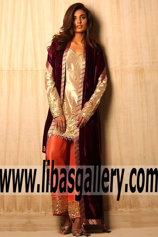 Marvelous Banarasi Tissue Hand Embroidered And Worked Party Dress for Party and Special Events