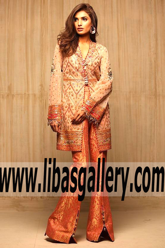 Sensational Indian Net Hand Embroidered and Embellished Front Open Party Dress for Evening and Formal Events