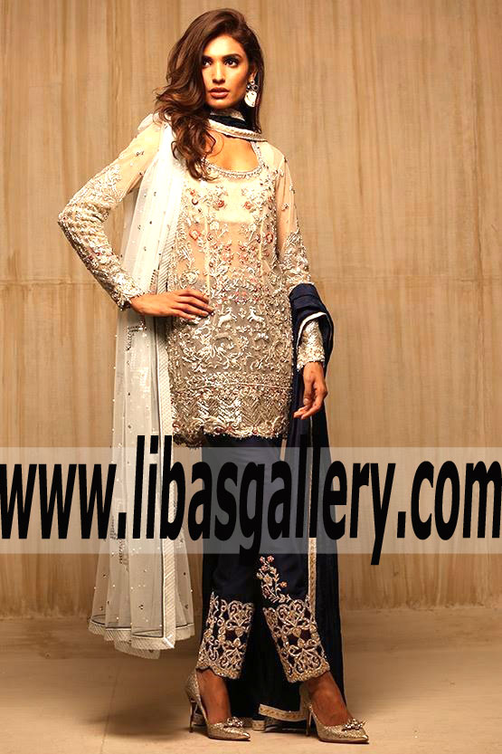 Fabulous Indian Net Embroidered And Worked Designer Party Dress for Evening and Formal Events