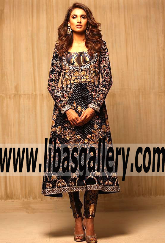 Marvelous heavy hand Embroidered and Zardoze work Anarkali Party Dress for Party and Evening Events