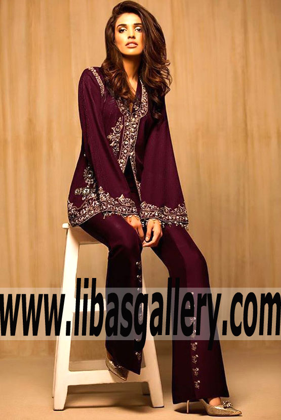Exclusive Jamawar Resham And Zardoze Worked Coat Evening Dress for Party and Evenings