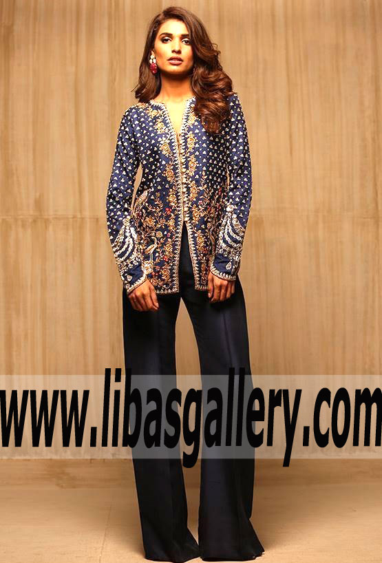 Brilliant Jamawar Front Open Coat With Zardoze Work Party Dress for Parties and Wedding Events