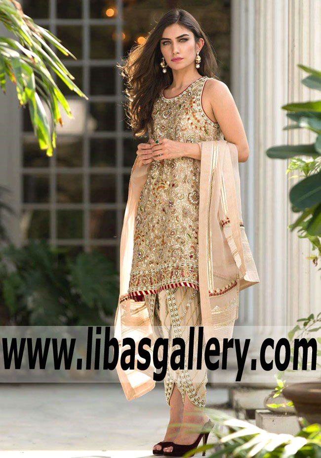 Stunning Khaki Stephanotis Party Wear Tulip Shalwar