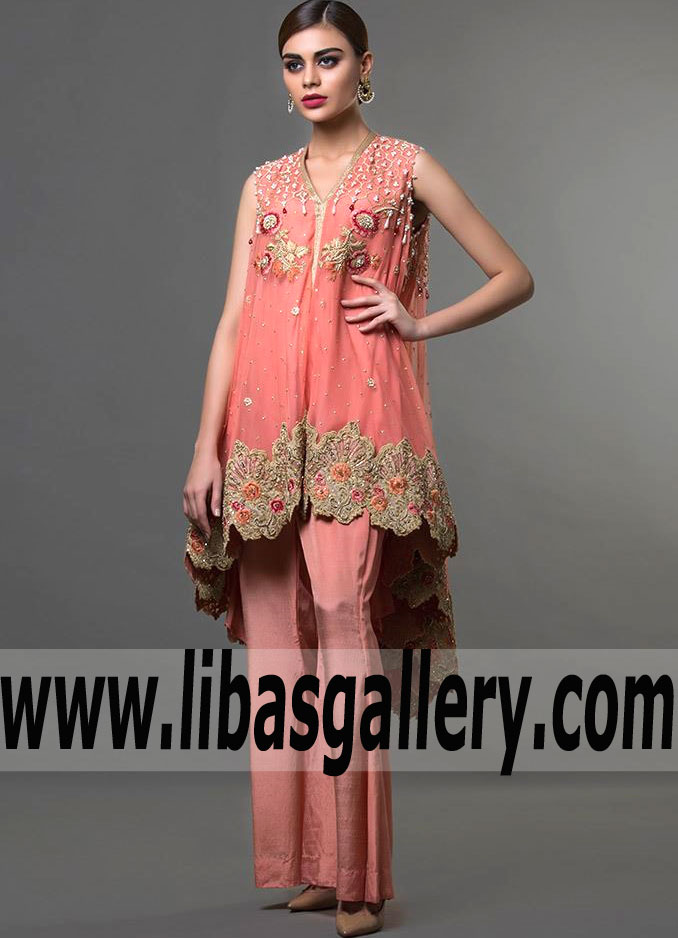 Exquisite Wild Watermelon Lisianthus High-Low Hem Anarkali