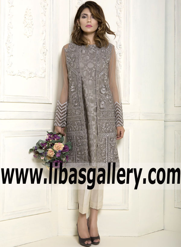 Astonishing Light Gray Campanula jacket Trouser Suit