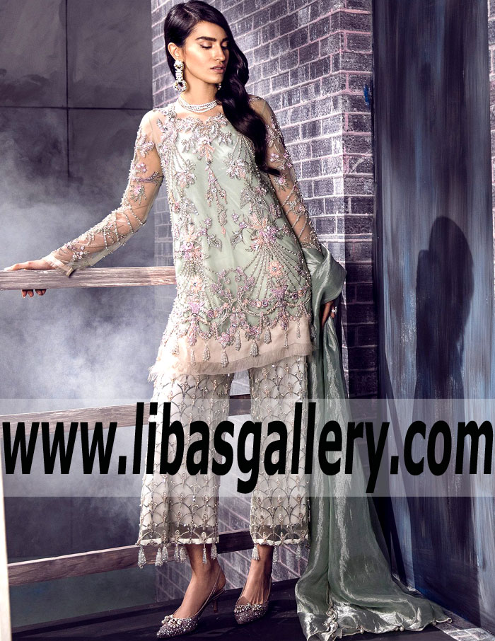 Glamorous Cambridge Blue Carnation Party Dress