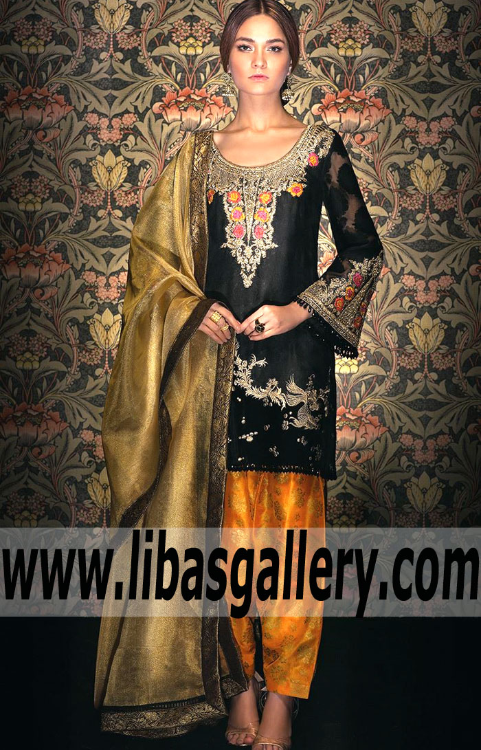 Glamorous Black Gladiolus Shalwar Kameez