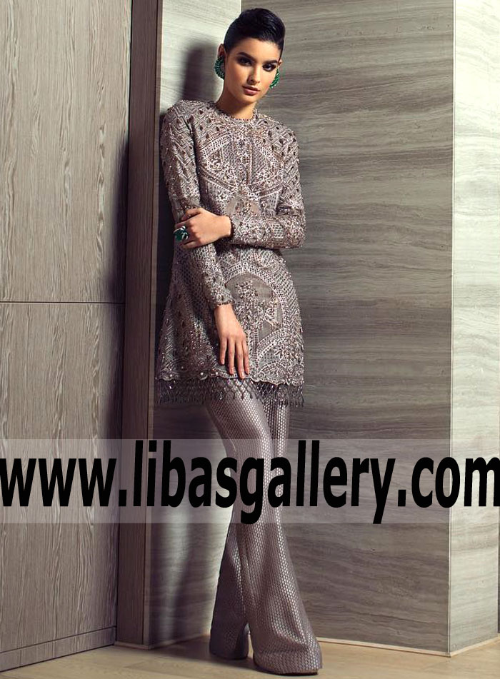 Pakistani Party Dresses Chicago Illinois IL USA Faraz Manan Glamorous Charcoal Party Dresses