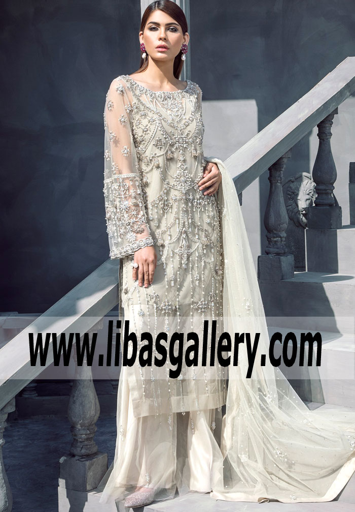 Elan Pakistani Designer Suits Glamorous Pale Stone Party Dress Buy Online in Canada