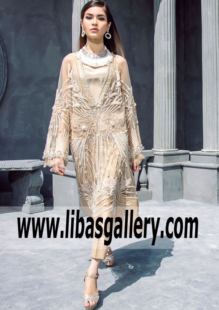 Elegant Beige Dahlia Party Wear