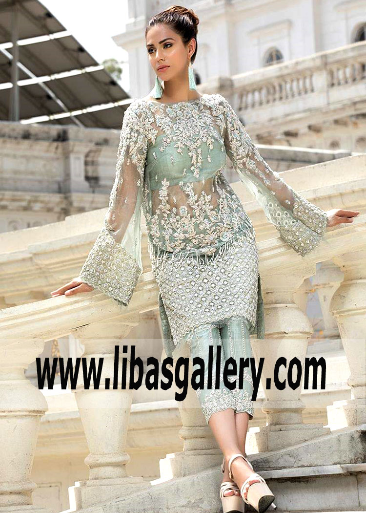 Latest Party Wear Pakistani Designer Erum Khan Party Wear with cropped pants New York, New Jersey, Texas