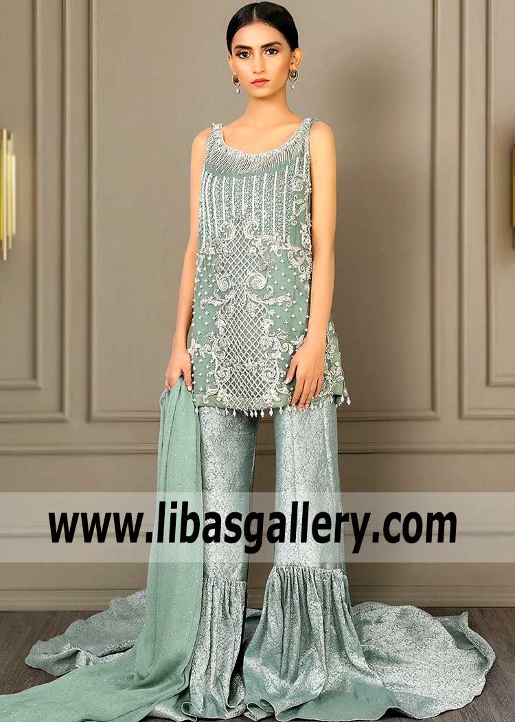 Impressive Eaton Blue Gharara Dress for Formal and Social Events