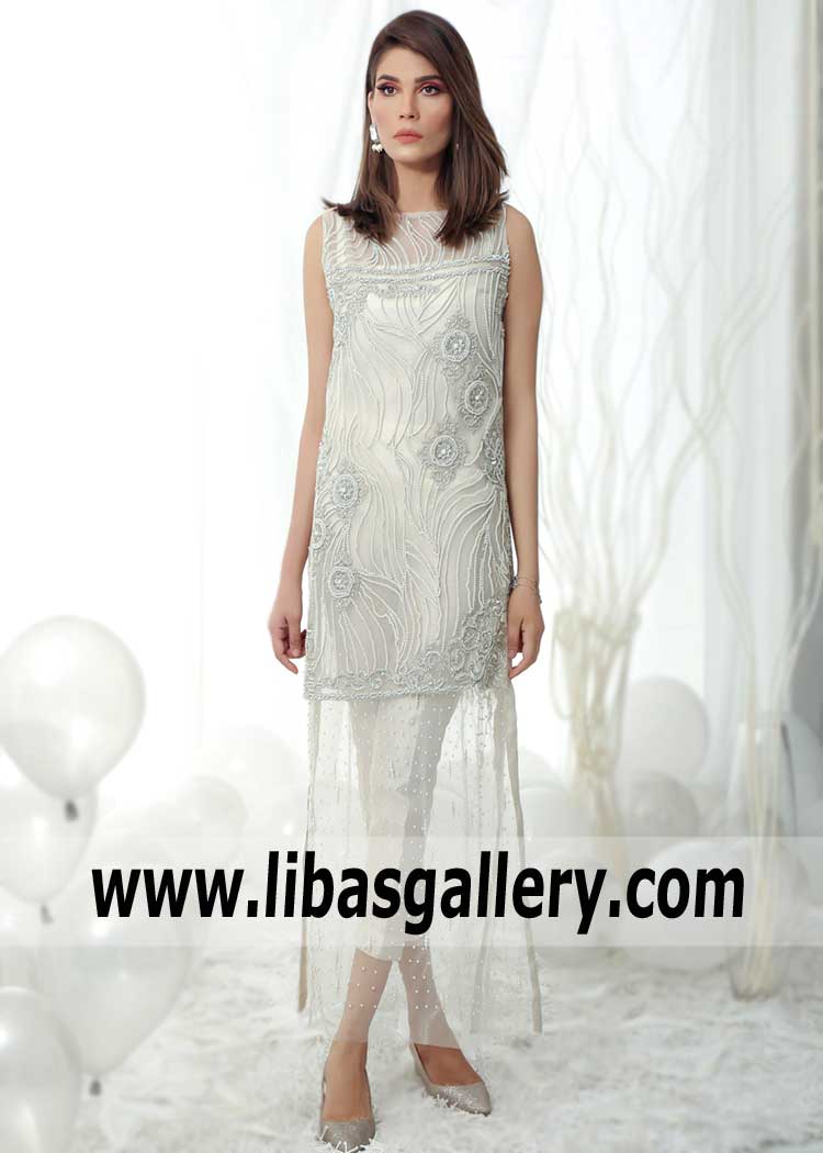 Enthralling Off white Party Dress for Evening and Formal Occasions