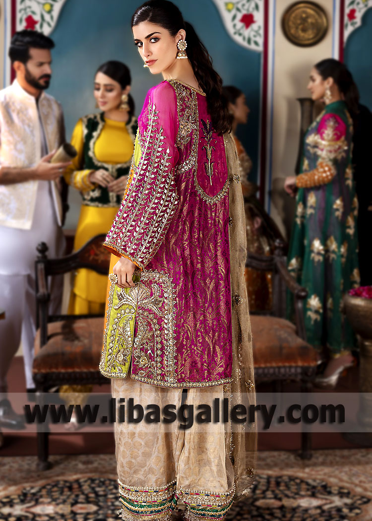 Luxury Long Sleeved Fandango Gota Embellished Evening Dress