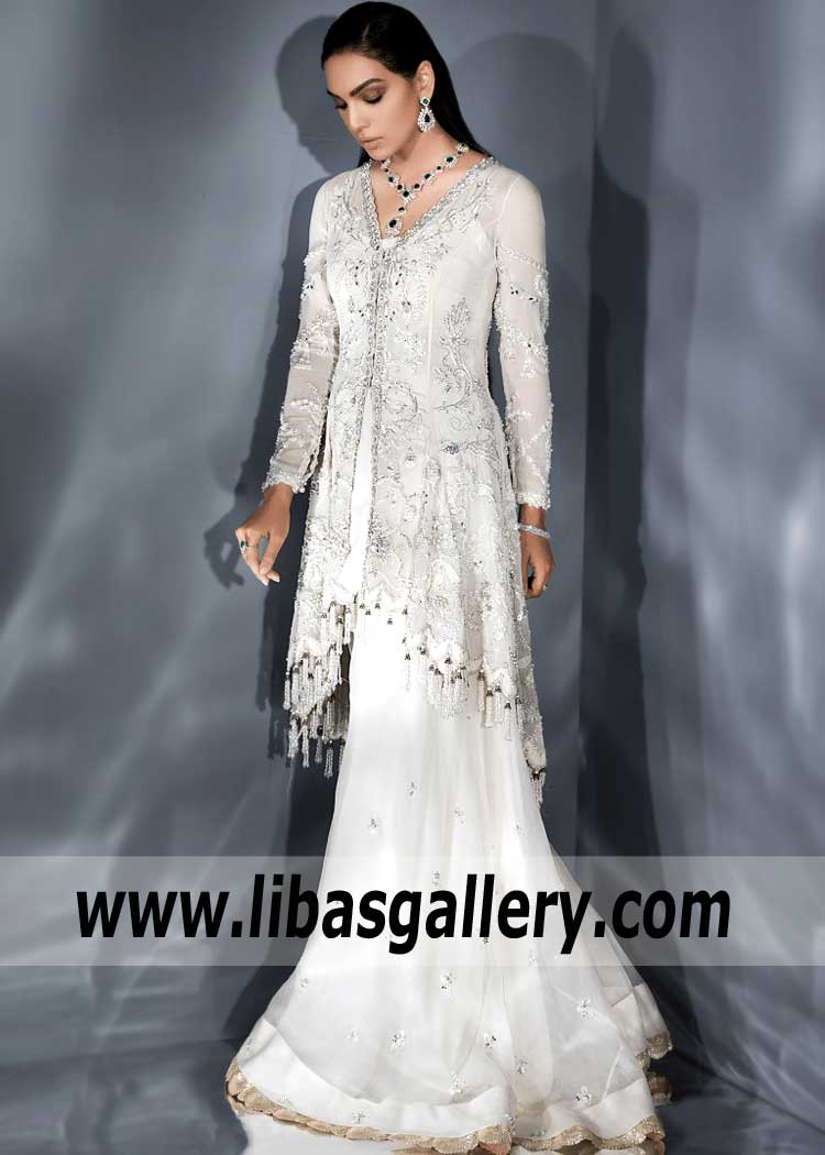 Ceramic White Chiffon High Low Silhouette for Evening and Wedding Events