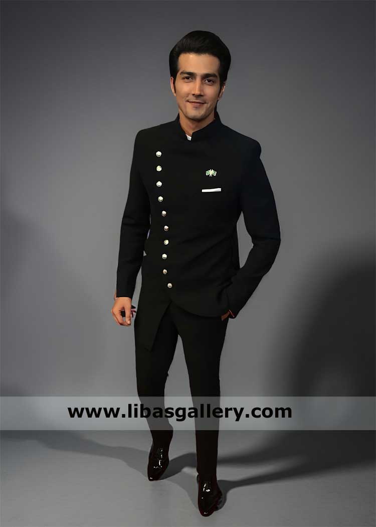 Amazing Angrakha Style Black Plain prince coat