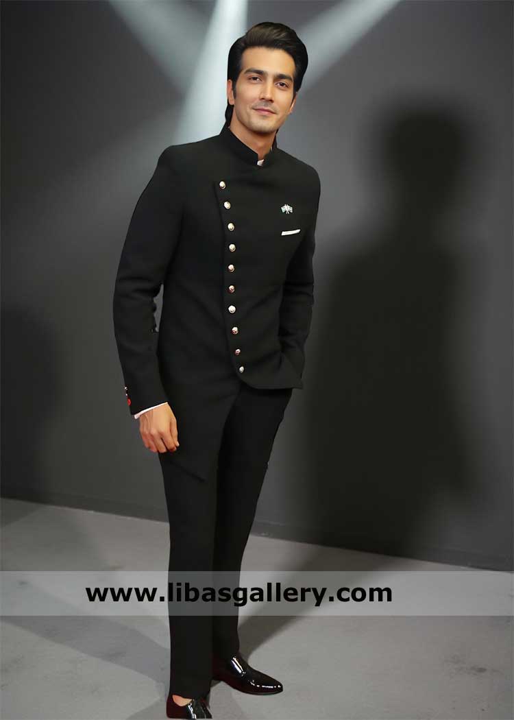 Amazing Angrakha Style Black Plain prince coat