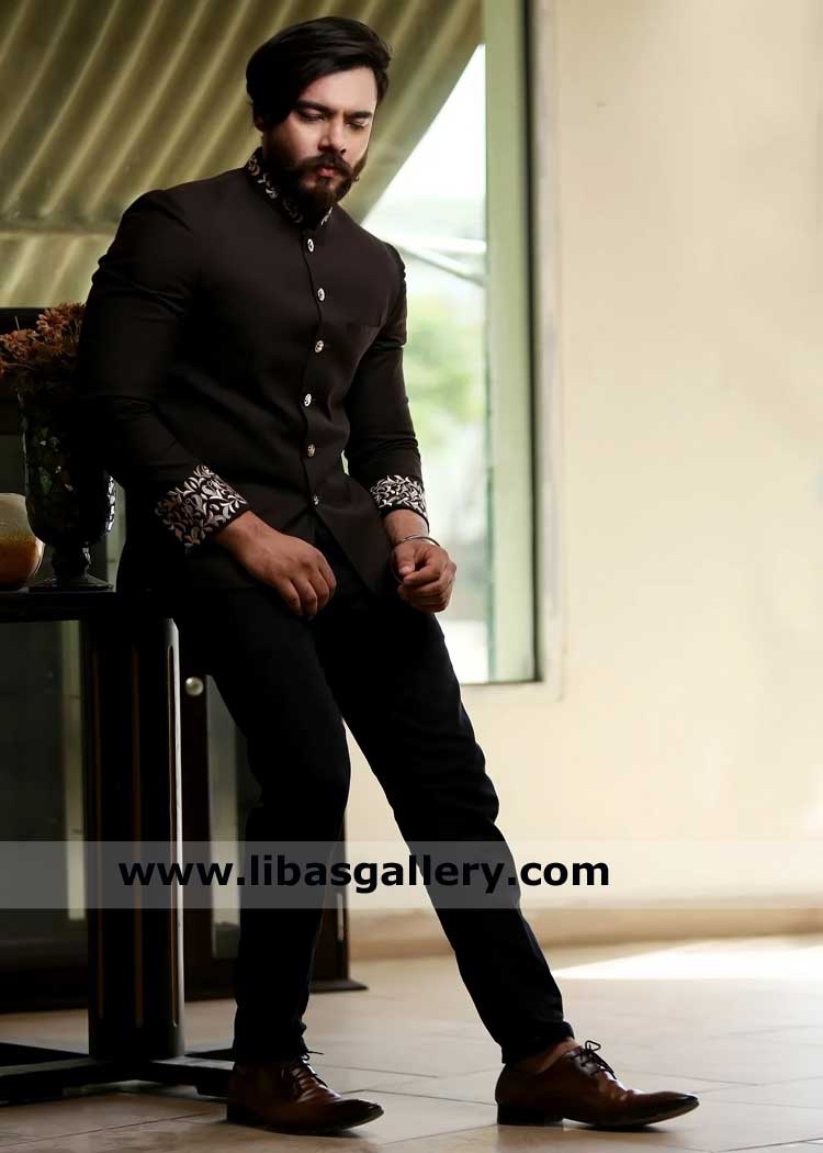 Dark Brown embroidered prince coat