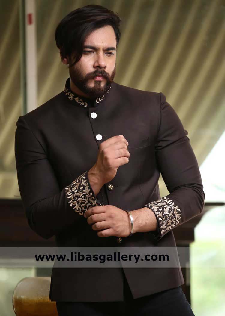 Dark Brown embroidered prince coat