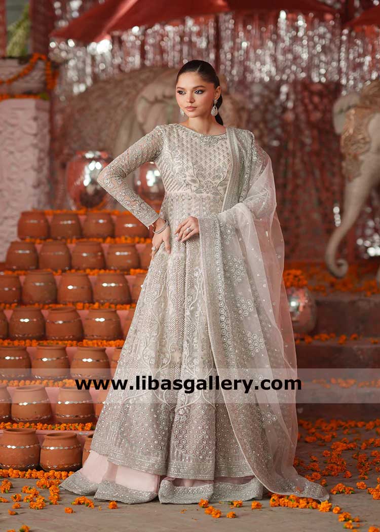 Peach Hue Embroidered Maxi Lehenga Bridal Dress