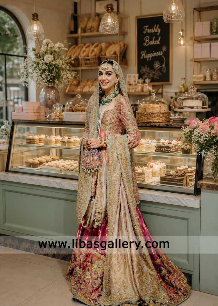 Peplum shirt with jamawar bridal lehenga hand embellished for wedding-Majestic Bridals for Nikah Barat Florida USA Peplum shirt with jamawar bridal lehenga hand embellished for wedding-Majestic Bridals for Nikah Barat Florida USA
