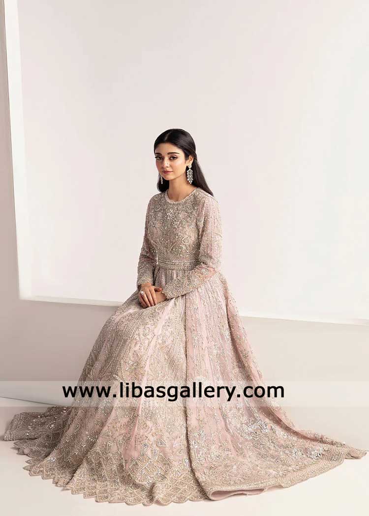 Baby Pink Peshwas with Dupatta hand embellished for wedding