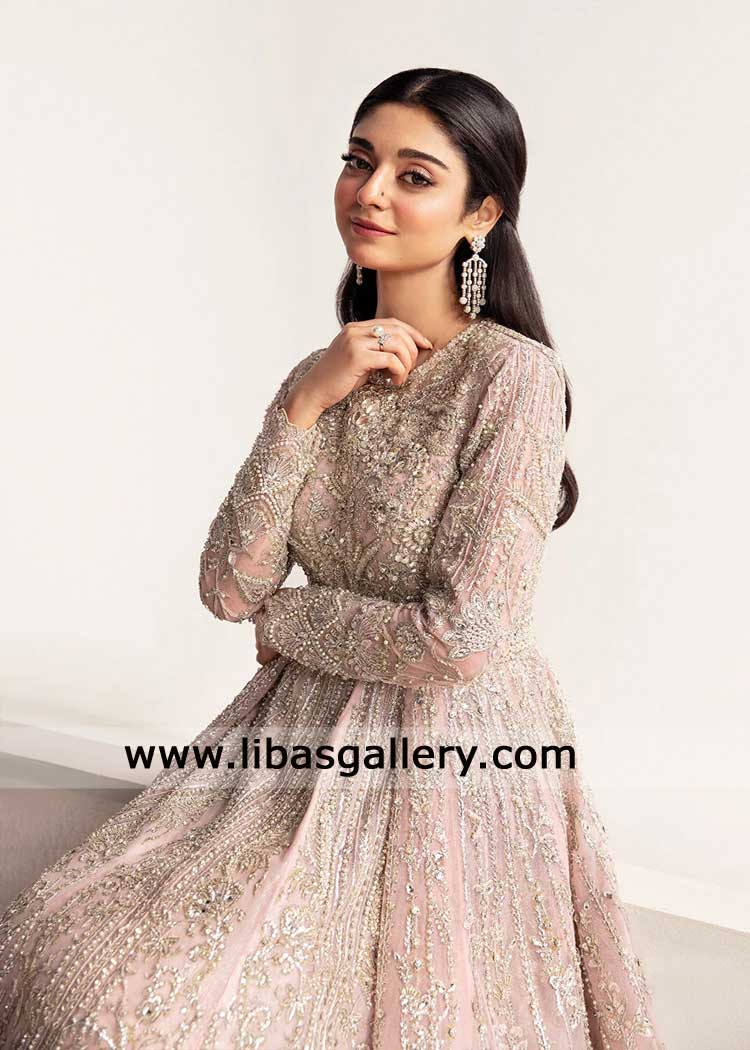 Baby Pink Peshwas with Dupatta hand embellished for wedding
