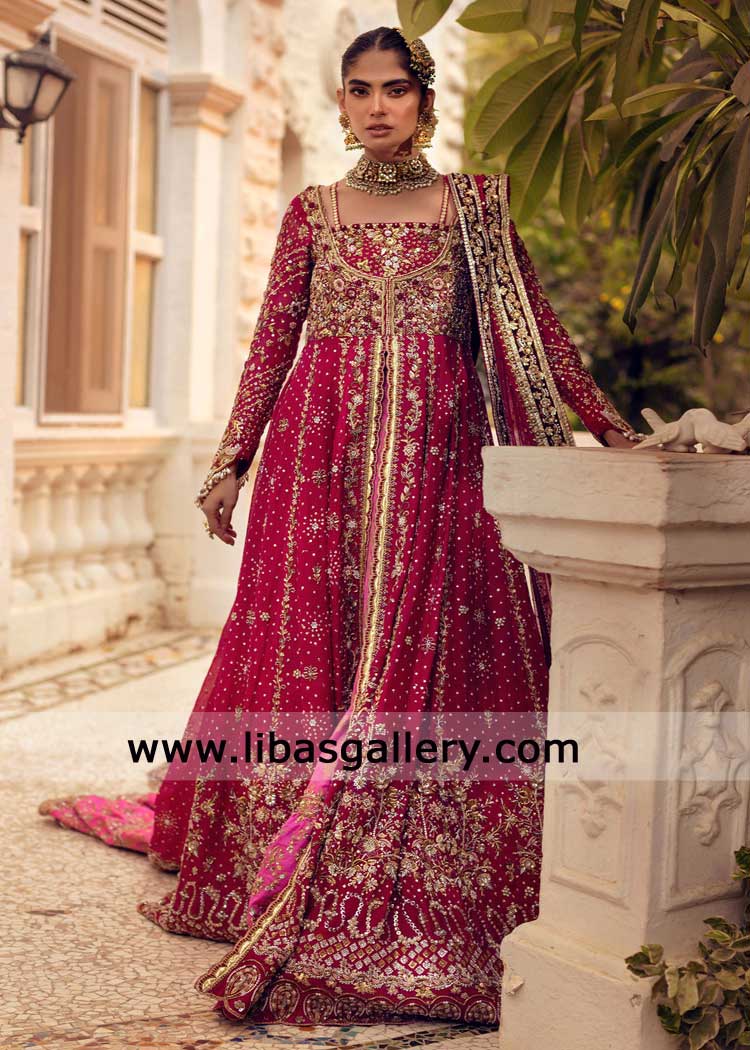pink bridal pishwas in romantic style for modern bride
