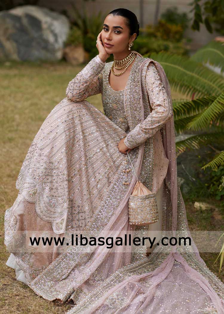 Pink Farshi Bridal with Silver Gold Work for Wedding