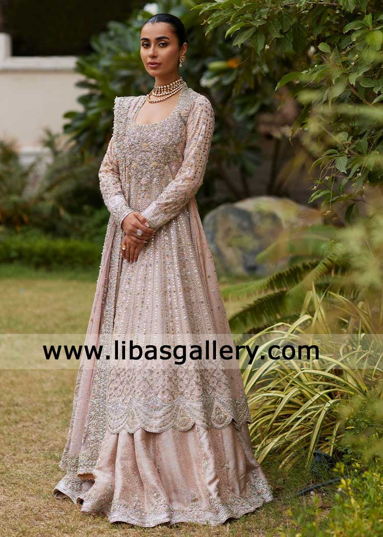 Pink Farshi Bridal with Silver Gold Work for Wedding