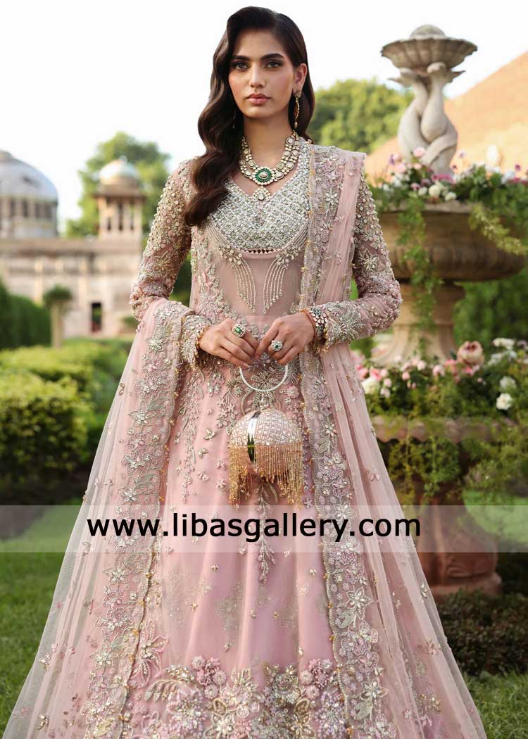 Pink stunning hand embellished bridal lehenga for wedding
