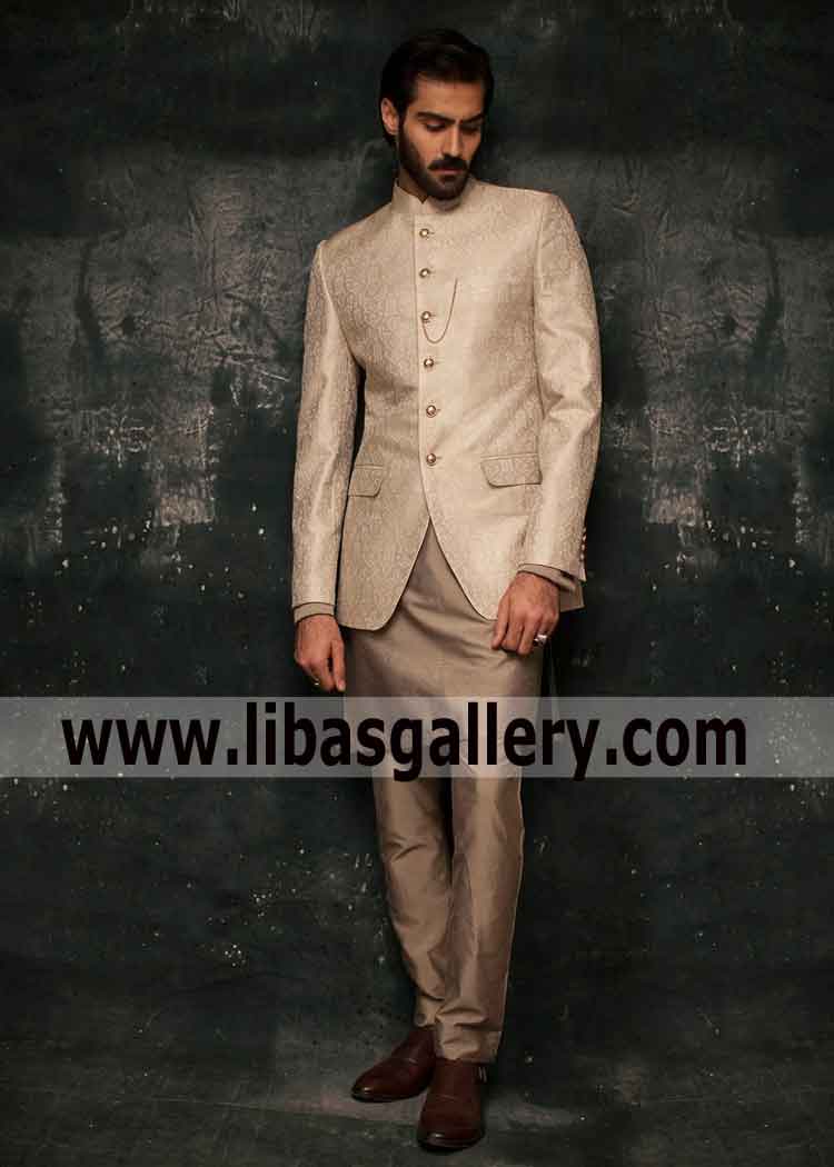 Jamawar Banarsi Fabric Prince Coat Sherwani for Mehndi Friend Wedding party Southhall UK london 