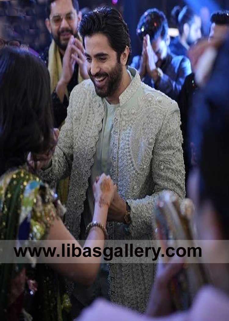 look Dapper in Mint Green Embroidered Jacket on your Wedding Day