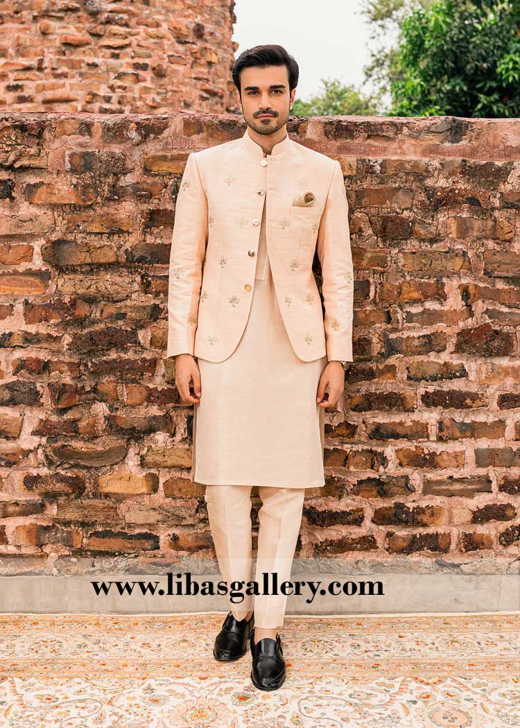Puff Peach Wedding Wear Prince Coat