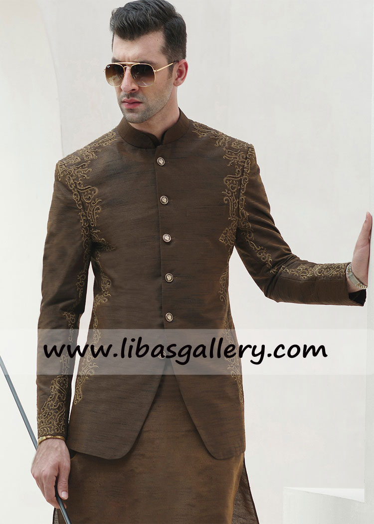 ANTIQUE RUST HAND EMBROIDERED PRINCE COAT for stylish boys and aged male of family uk usa canada